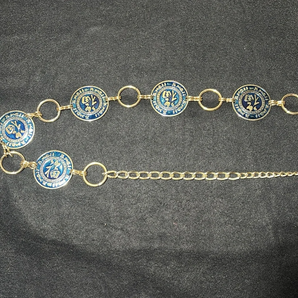 Chinese metal and Blue Coin belt vintage y2k style adjustable metal reversible